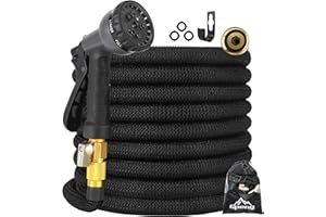 Gpeng Garden Hose, Expandable Water Hose 100 ft with 8 Function Nozzle,Triple Core Latex and 3/4" Solid Brass Fittings, Kink 