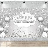 ONANNA Silver Anniversary Banner, 10th-60th Wedding Anniversary Decorations, 72 x 44 inches