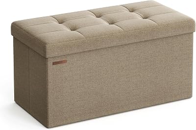 SONGMICS MAZIE Storage Ottoman Bench 76 cm Folding Foot Rest End of Bed Green