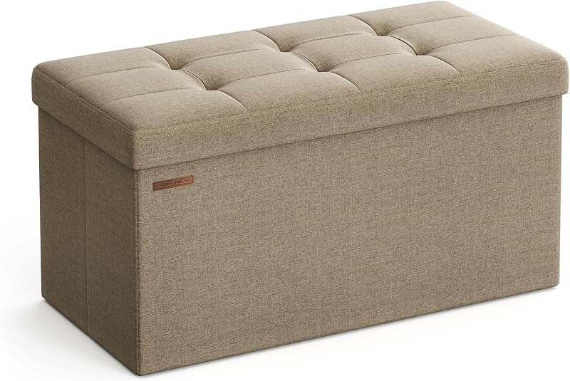 SONGMICS MAZIE Storage Ottoman Bench 76 cm Folding Foot Rest End of Bed Green