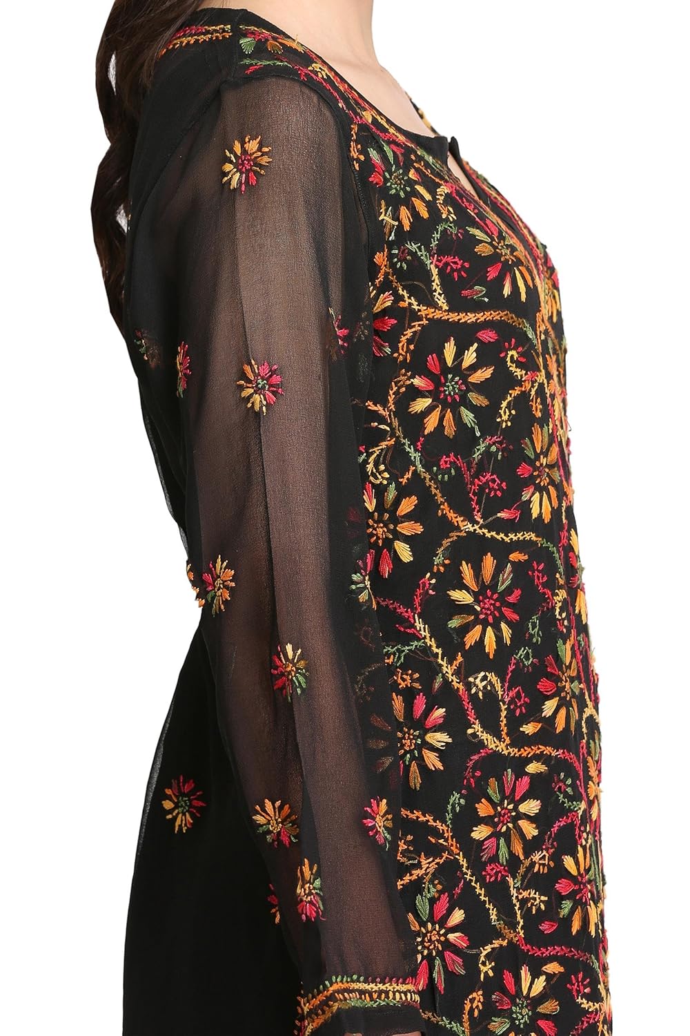 ada hand embroidered ethnic casual chikankari straight georgette kurti a90314