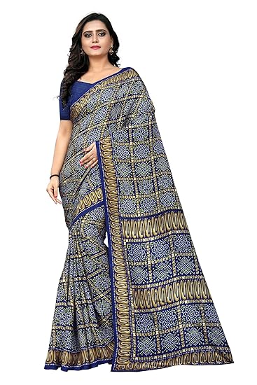 Womens Crepe Saree with Blouse Piece (gharchola-dark-blue_Dark Blue)