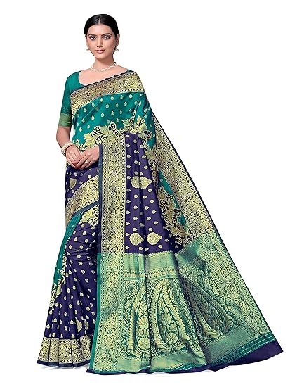 Women's Banarasi Silk Blend Saree With Unstitched Blouse Piece
