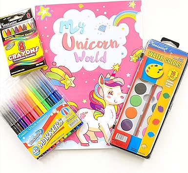 Amazon Com Bazic Products Kids Crafts Coloring Book Washable Markers Crayons And Water Coloring Paint For Kids Ages 4 8 Office Products