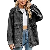 HangNiFang Aztec Denim Jacket Shacket for Women Button Down Vintage Distressed Blue Jean Jacket