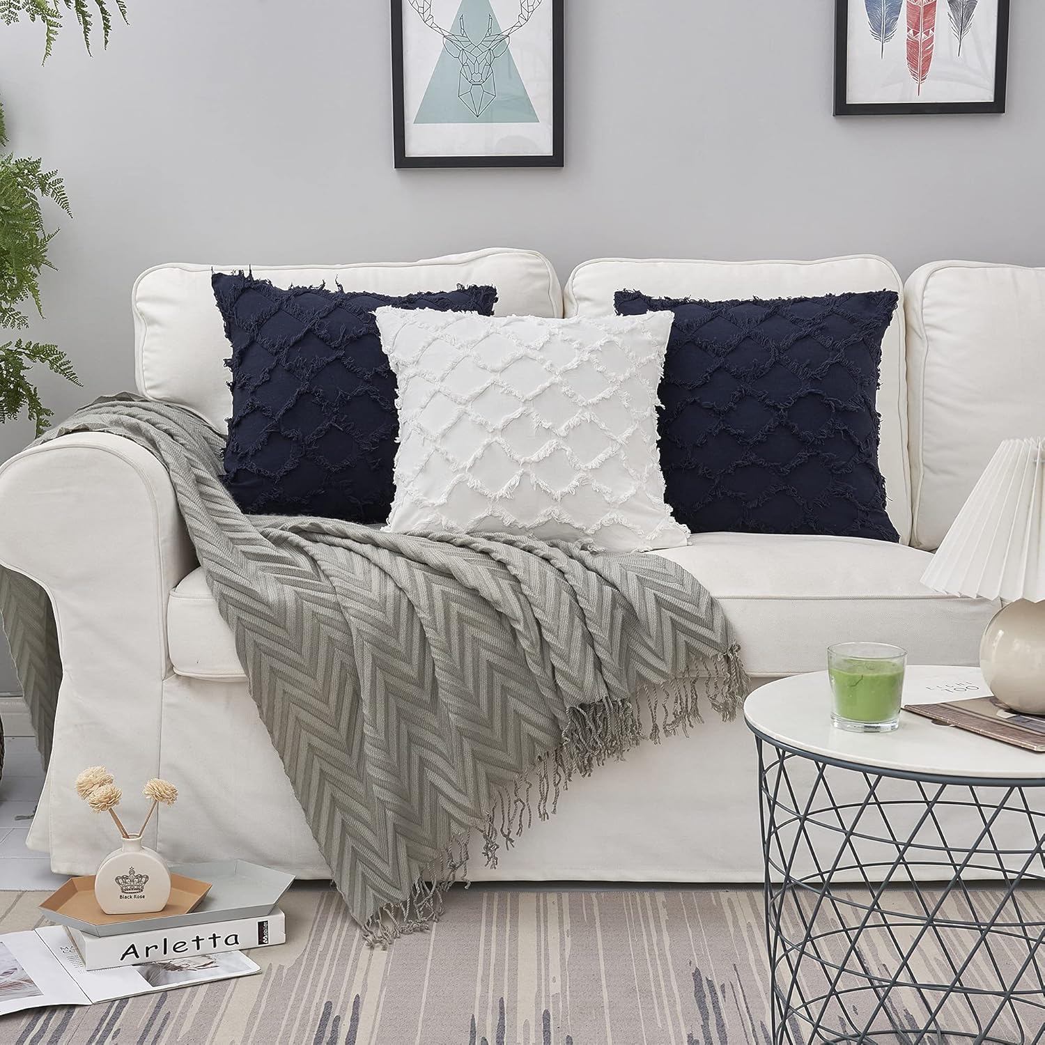 Longhui bedding Ivory White Throw Pillow Covers for Sofa, Couch, Bedroom, Family Room – Set of 2 Decorative Pillows 18 x 18 Inches Cotton Linen Cushion Covers, No Inserts: Home & Kitchen