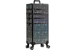 AROUS Rolling Makeup Train Case Large Storage Cosmetic Trolley 5 in 1 Large Capacity Trolley Makeup Travel Case with Key Swivel Wheels Salon Barber Case Traveling Cart Trunk, Black (Black)