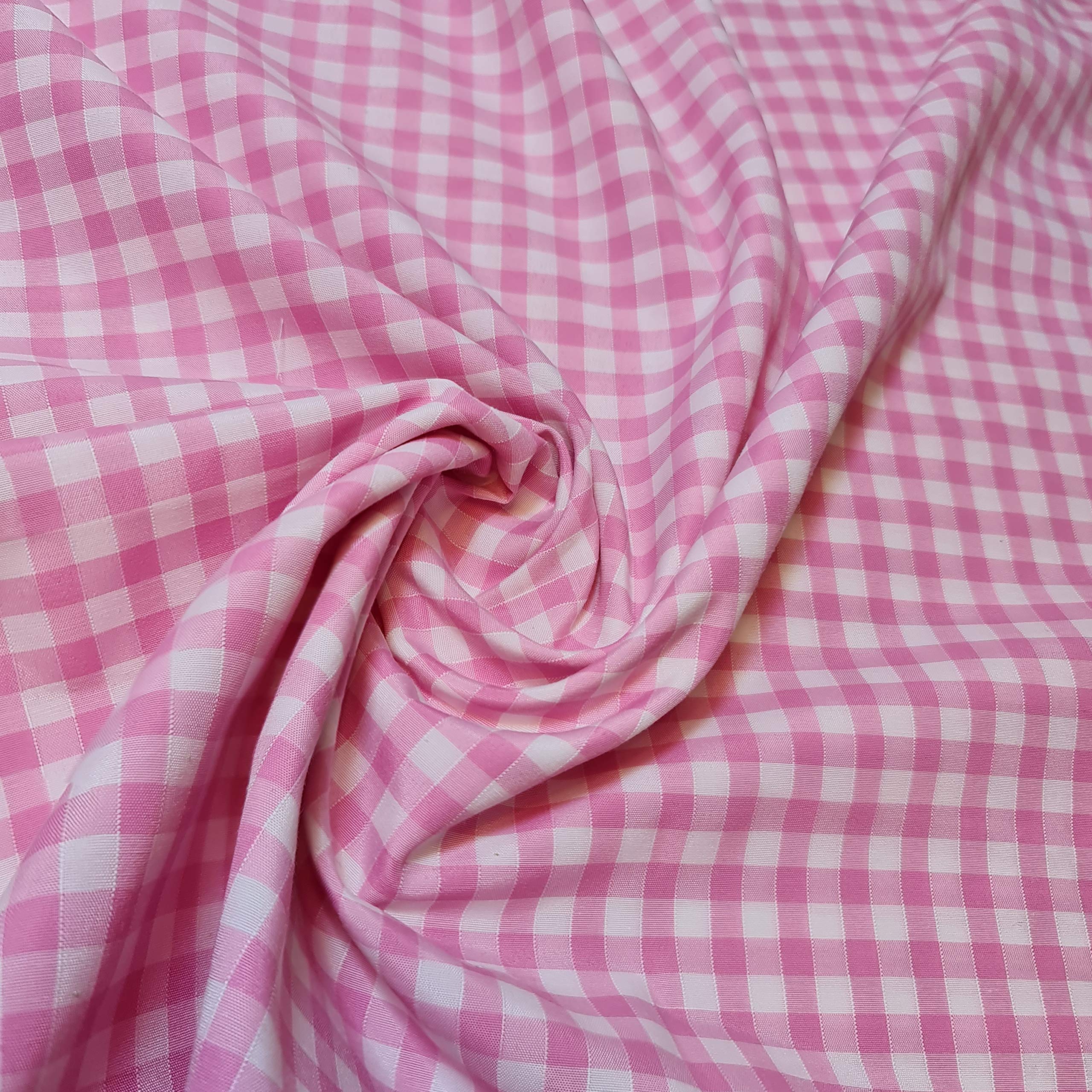 Polycotton Fabric 1/4" Gingham Check Material Dress Craft Uniform Checked 112cm (15+ Colours Available in Various Lengths) (Pink, 2 Meter)