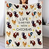 Chicken Blanket Rooster Flannel Throw Blanket 60"x50" Blanket for Adult and Kids Decorative Blankets Funny Soft Cozy Blanket