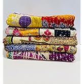 Mycrafts Vintage Indian Quilt Handmade Bedspreads, Whole Kantha Lot,Throws,Ralli,Reversible Bohemian Home Decor Cotton Blanket Gudari, Quilt for Sale &ndash; Assorted Color (Pack of 1)