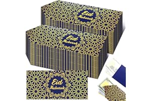 Sinmoe 72 Pcs Eid Mubarak Money Envelopes Bulk 6.7 x 3.2 inch Gold Foil Cash Gift Card Ramadan Lucky Cash Envelope Set for Eid Holiday Currency Celebration Decorations(Blue)