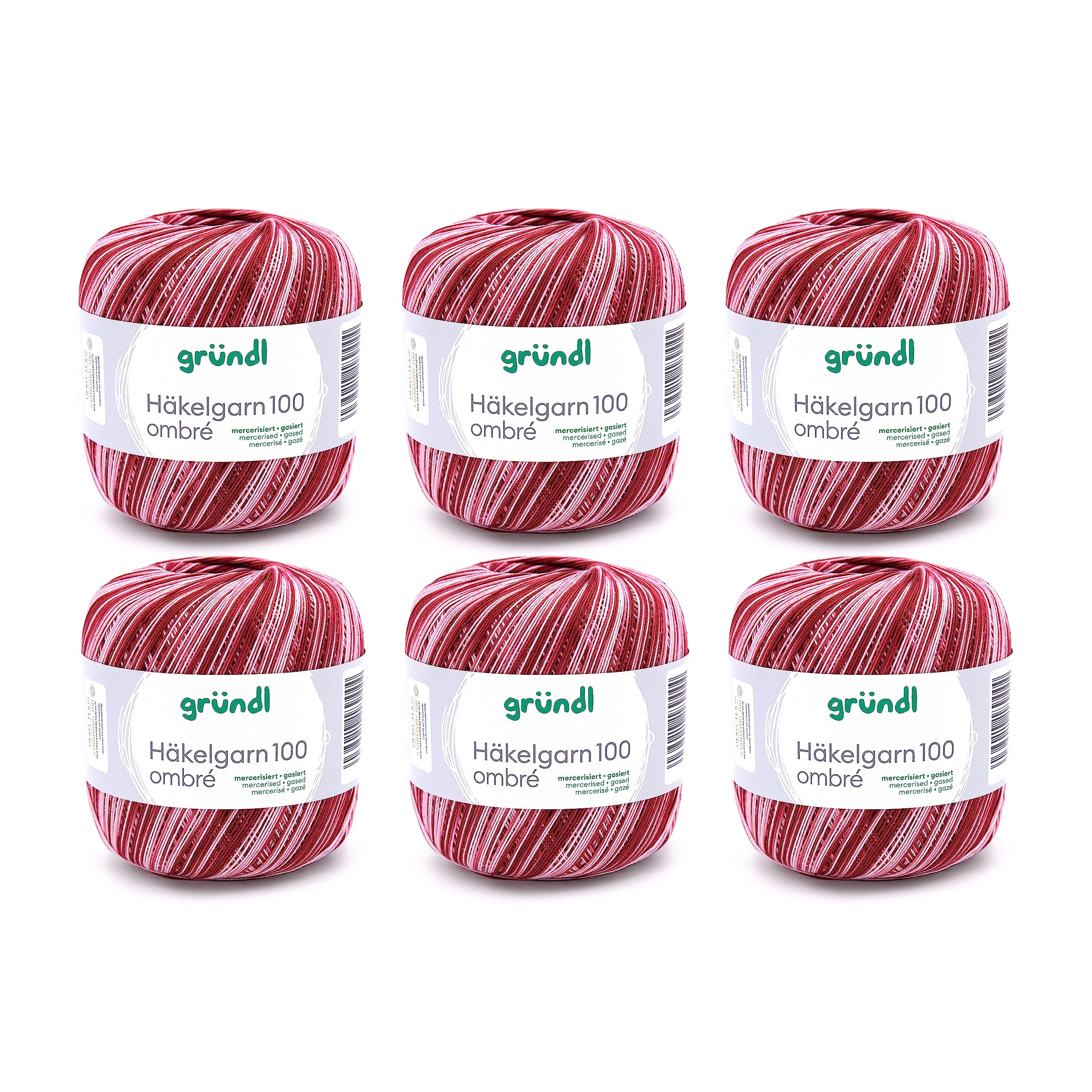 Gründl Crochet Yarn 100 Plain (Mercerised Cotton Yarn for Crocheting, 100% Cotton, 100 g/566 m), Wine Red/White