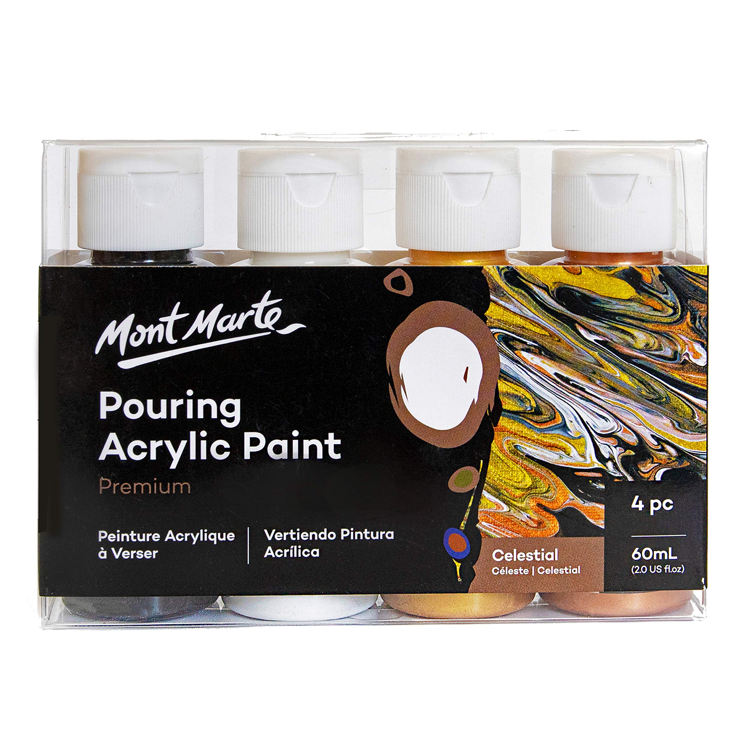 MONT MARTE Premium Pouring Acrylic Paint, Celestial, 4pc Set, 60ml Bottles