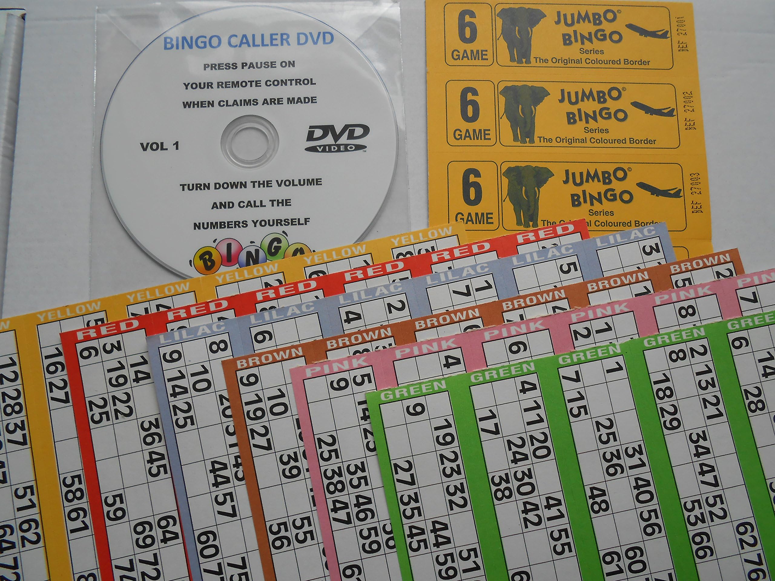 BINGO DVD CALLER AND CHECKBOARD +6 SETS OF 6 TO VIEW 6 GAMES BINGO TICKETS = GREAT FUN