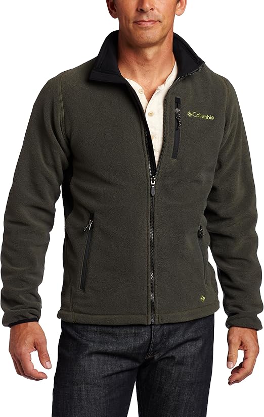Columbia Men's Road 2 Peak Full Zip Fleece Jacket, Surplus Green, Black