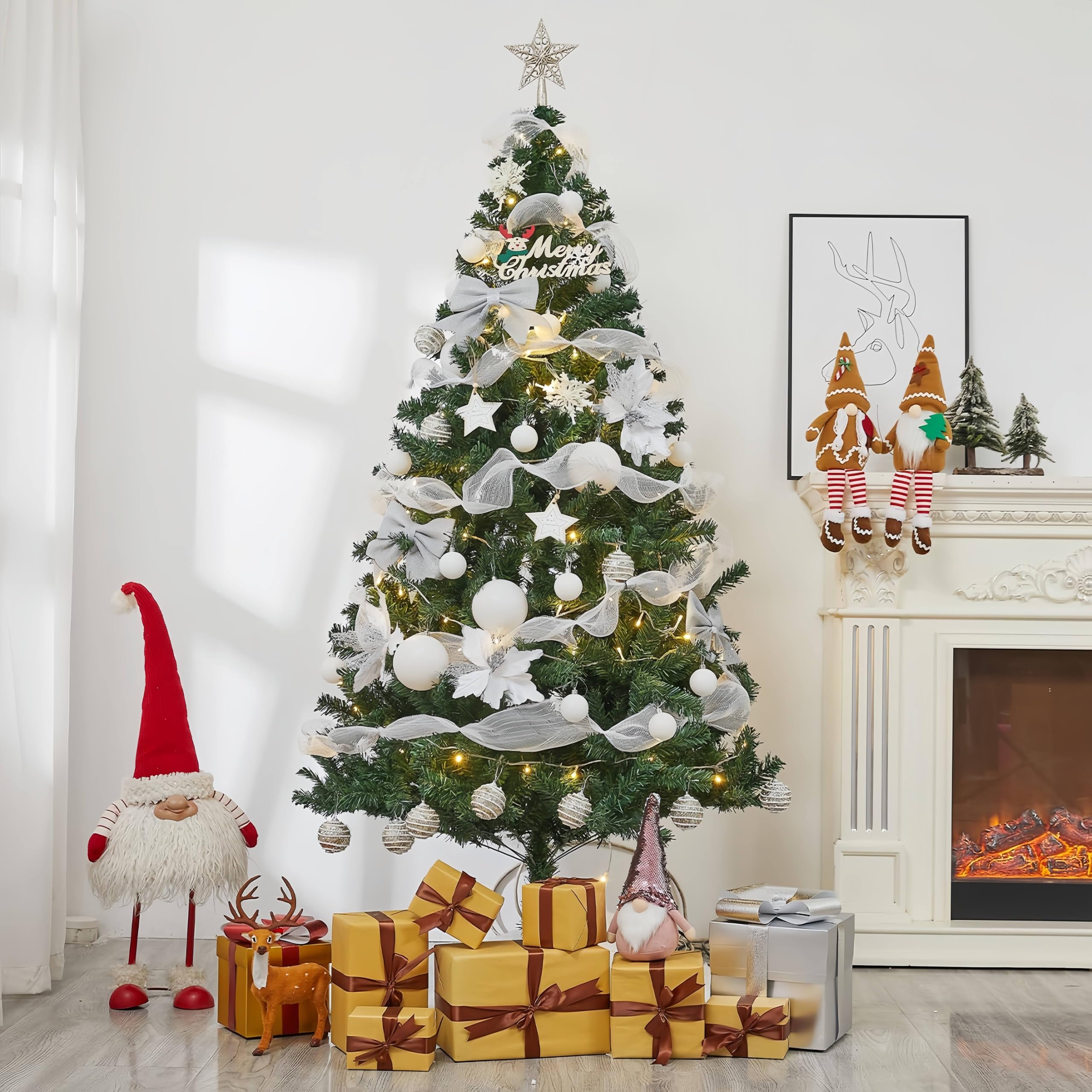 クリスマスツリー セット 180cm christmas tree 高濃密度 枝数600本 15mLED飾りライトと14Mリボン付き クリスマスオーナメント 組立簡単 クリスマス飾り プレゼント おしゃれ 北欧風 高級 豪華 装飾 屋内 屋外 商店 部屋 日本語説明書付き商品画像
