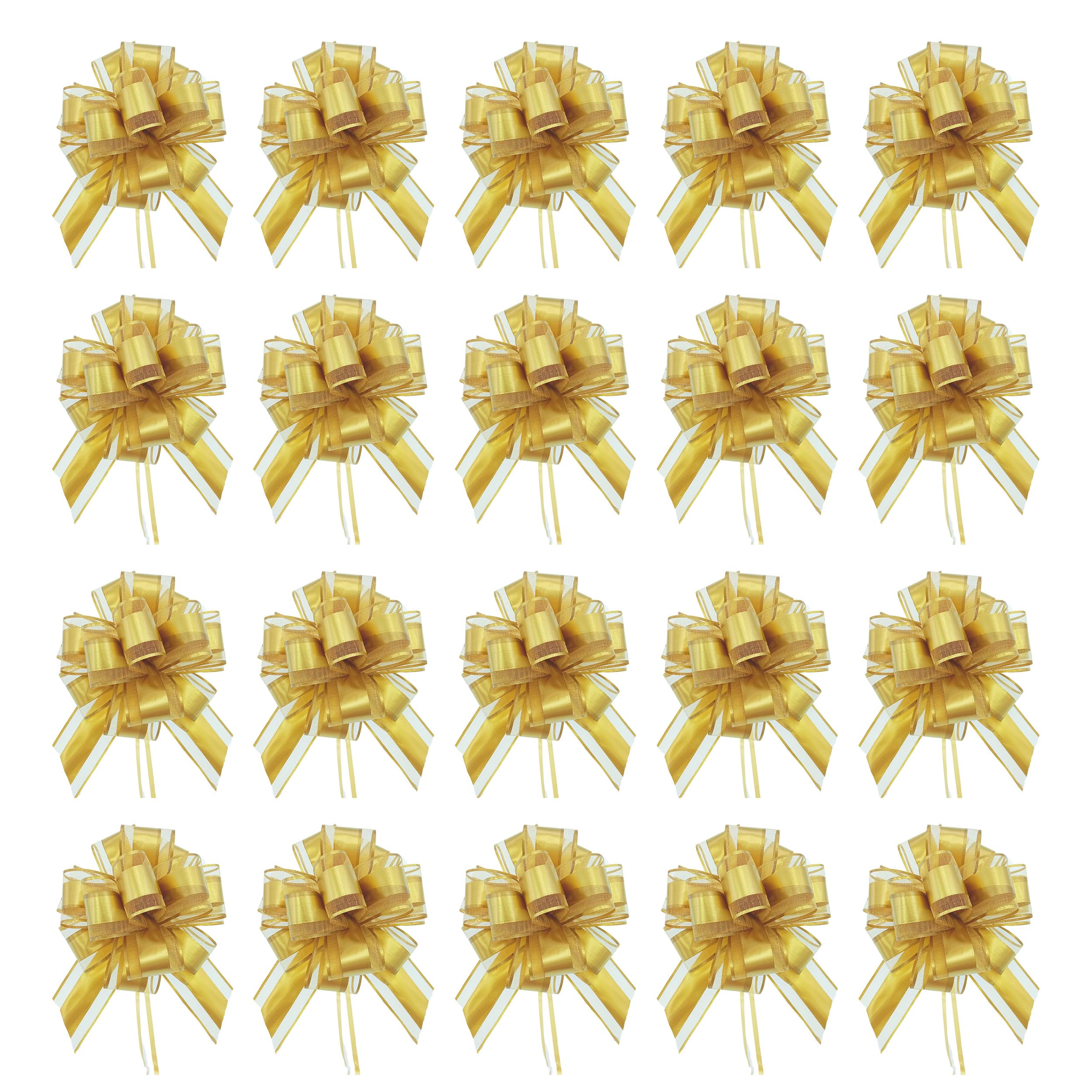 HXSYKJDM Gold Organza Bows 20 Pack, 12x15cm Pre-Made Pull Bows for Gift Wrapping, Wedding Decor, Party Favours, Elegant Decorative Accents