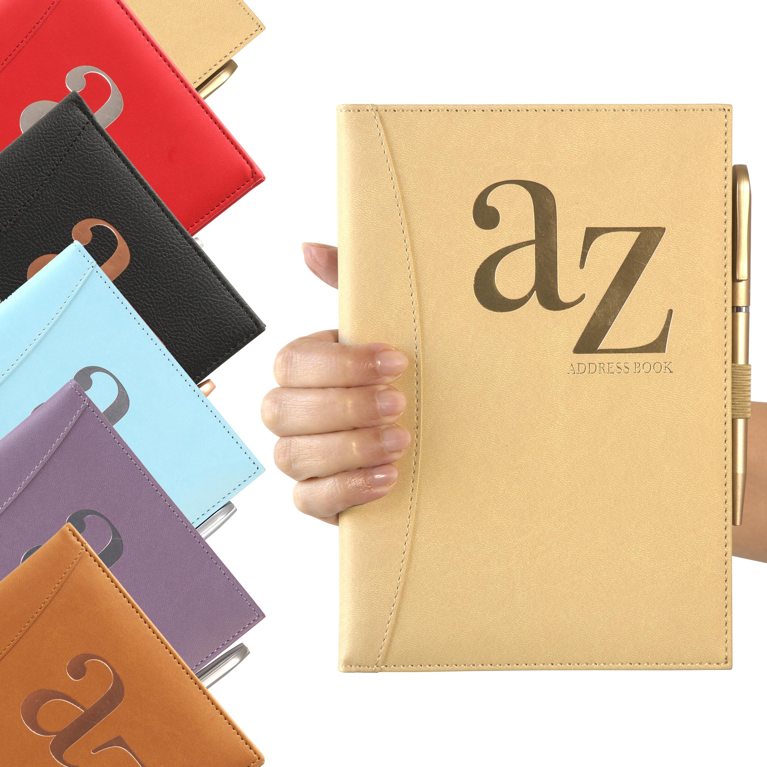 A to Z Telephone Address Book A-z Index Hard Back Cover with Pen Address Book Home Office Work (Gold)