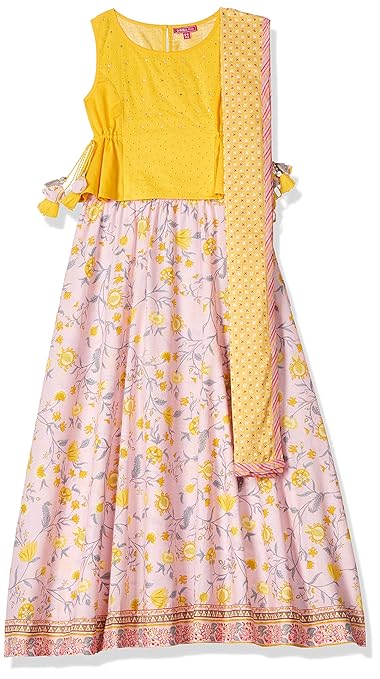 Girl's Cotton Lehenga Choli (KW3607_ Yellow_ 3)