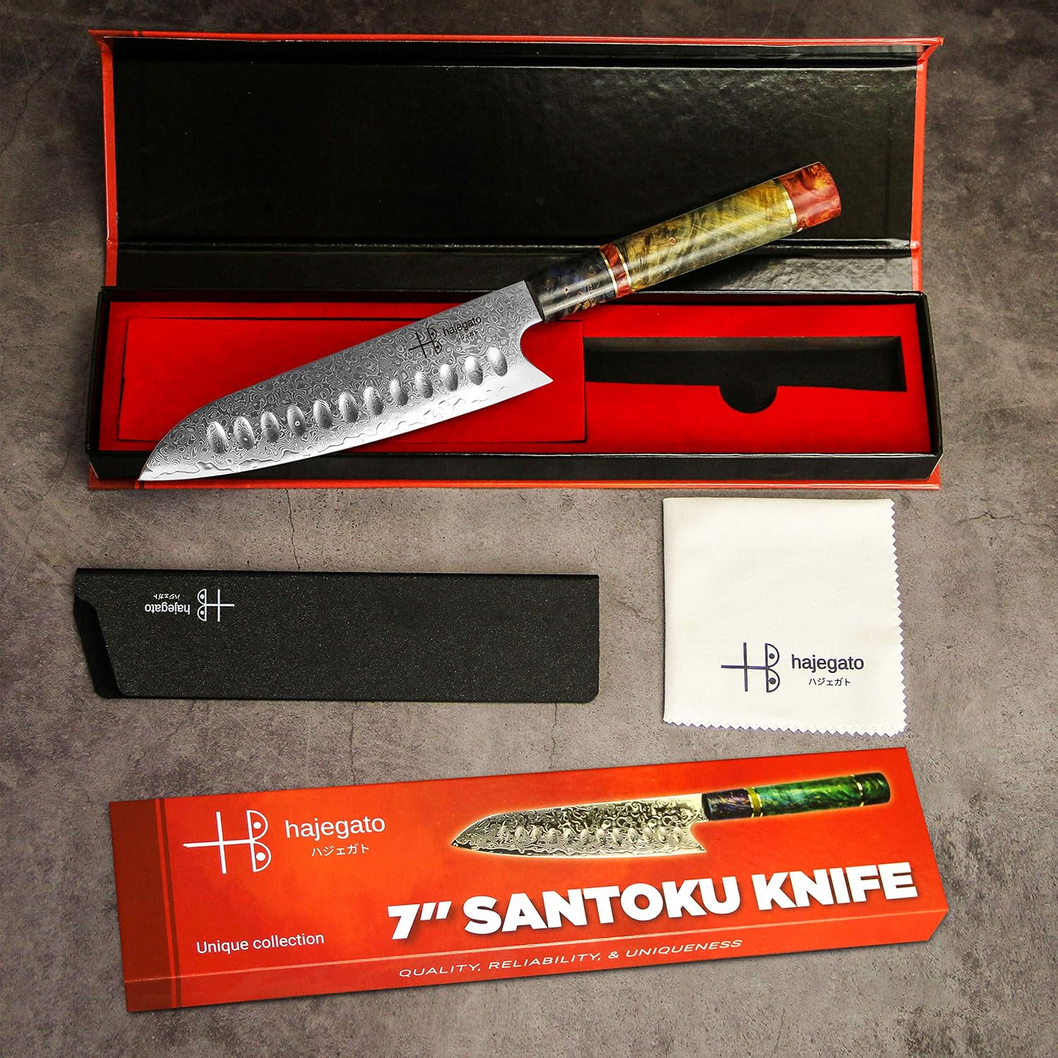 hajegato Professional Japanese Chefs Kitchen Knife Unique Santoku 7" Vg10 67 Layers Damascus Steel Knive with Sheath - Image 3
