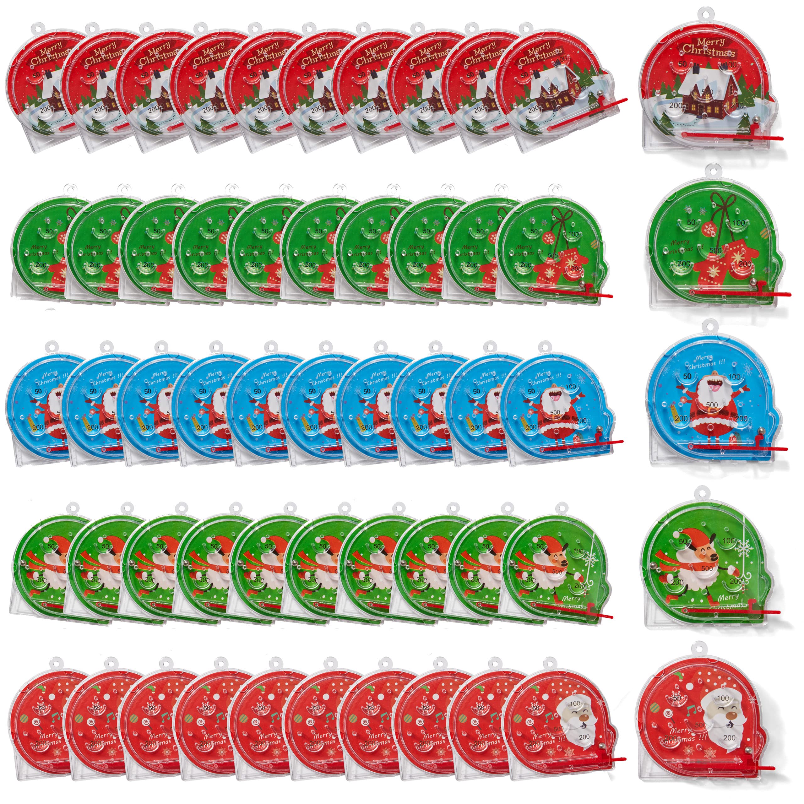 THE TWIDDLERS 50 Pack Mini Christmas Pinball Games for Kids – 6cm Handheld Fidget Toys in 5 Assorted Festive Designs – Nostalgic Novelty Fillers for Stockings, Crackers, and Party Bags