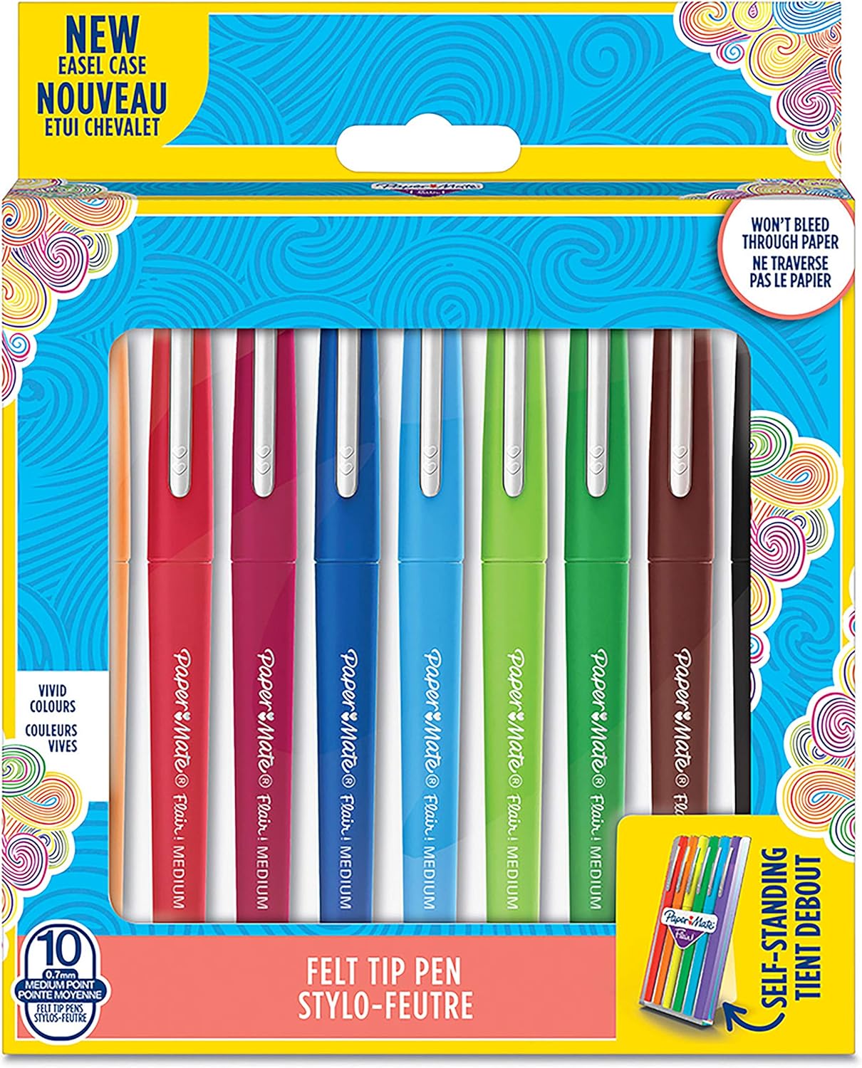 Paper Mate Flair stylos en etui chevalet, pointe moyenne 0.7 mm