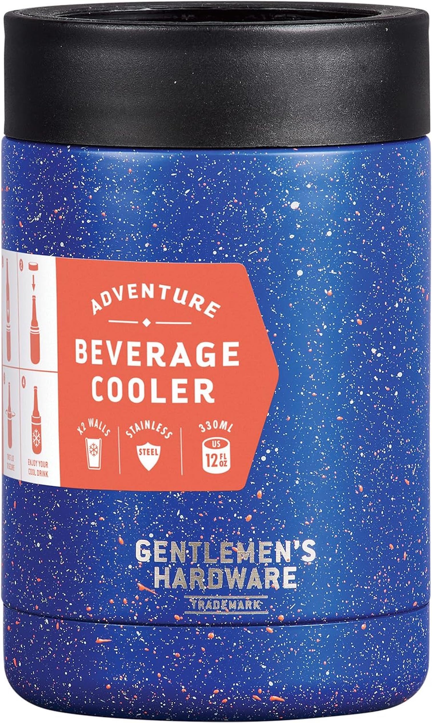 Gentlemen's Hardware Stainless Steel Double-Wall Insulated Can Cooler, Holds a 330ml Can, Speckled Blue