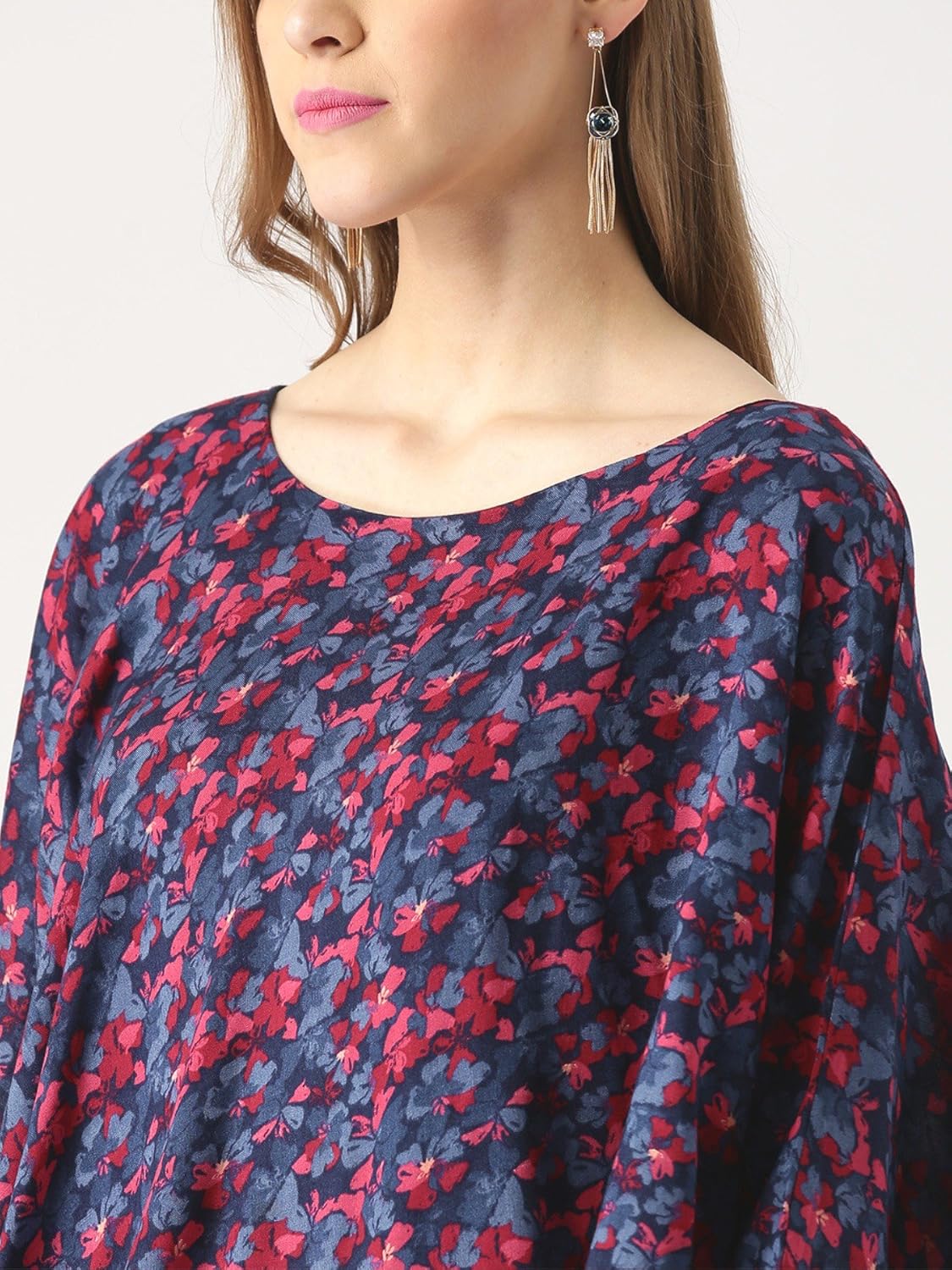 marie claire women blue & red floral print cape top (mc404)