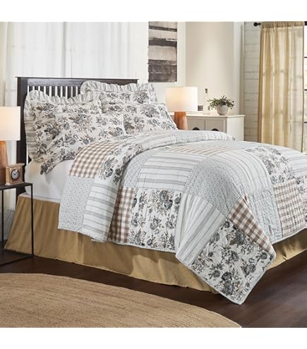 VHC Brands Sawyer Mill Steppdecke – Queen Größe 228x228 Cm, 100% Baumwolle, Patchwork-Design In Grau