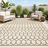 JONATHAN Y Moroccan Geometric Indoor Outdoor Area Rug 8X10 Beige/Navy, Ourika Textured Weave for Backyard, Patio, Porch, Easy