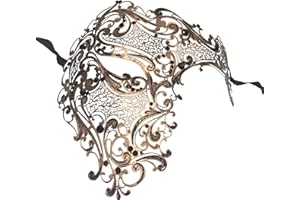 LUXURY MASK Metal Masquerade Mask for Men with Rhinestones - Half Face Mens Phantom of The Opera Mask for Mardi Gras, Prom & Venetian