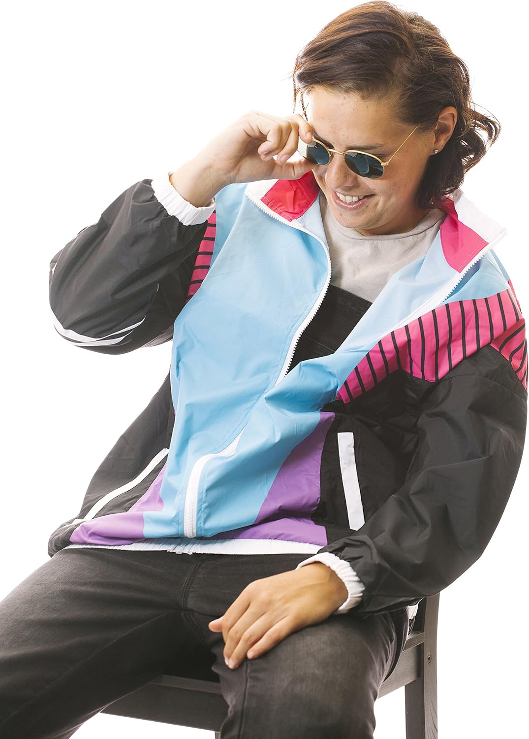 Funny Guy Mugs 80s & 90s Retro Neon Windbreaker at  Men’s Clothing store
