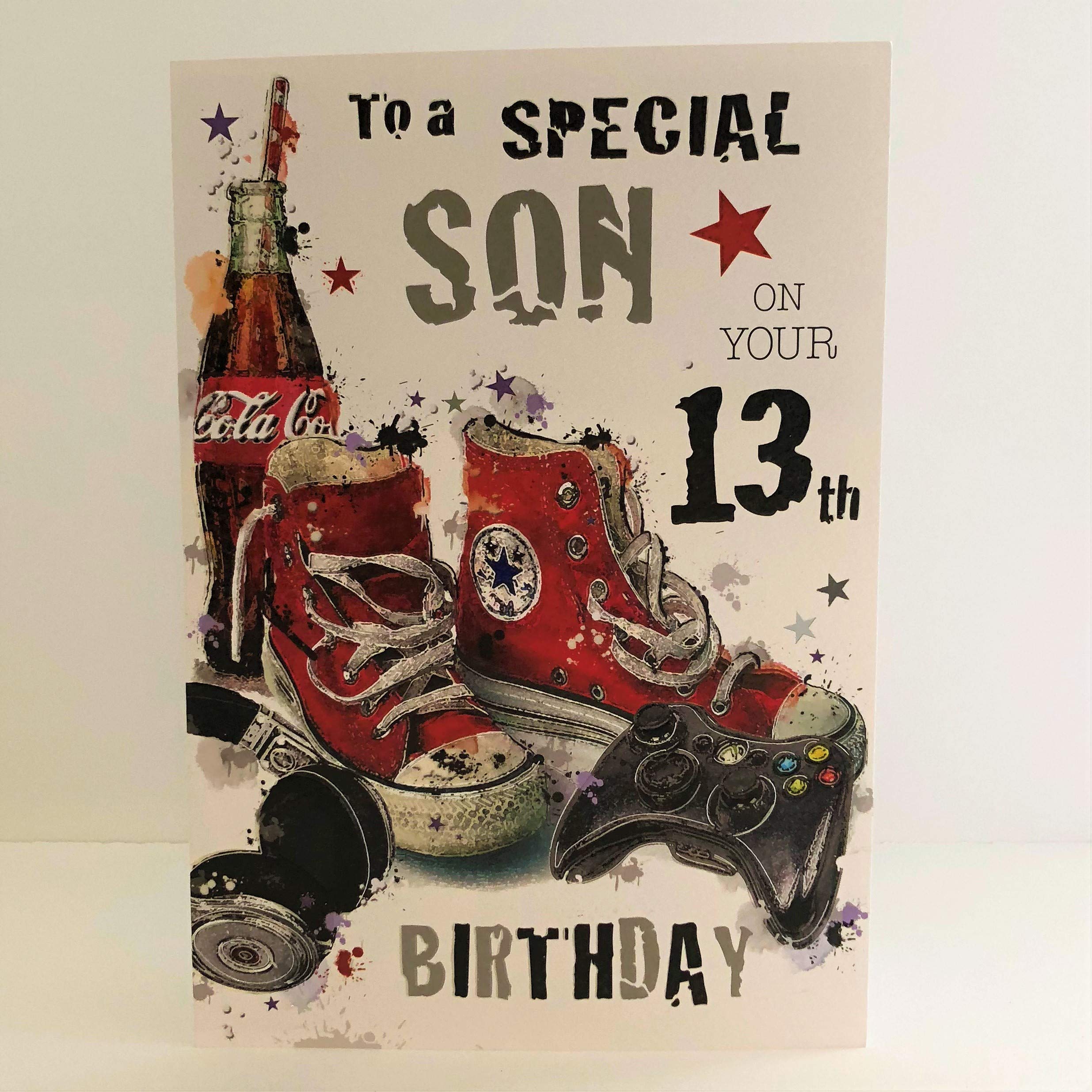 Jonny Javelin Special Son On Your Age 13 th Birthday Card - Gaming Baseball Boots