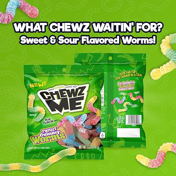 COLOMBINA CHEWZME SOUR GUMMY WORMS, SOUR GUMMY CANDY, 6 OZ (PACK OF 1)