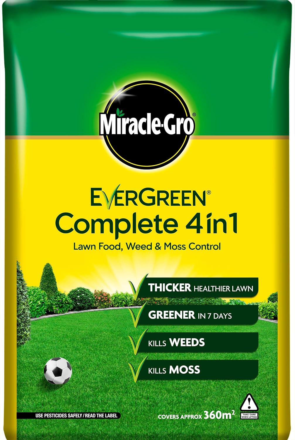 Miracle-Gro Evergreen Complete 4 in 1 Lawn Food - 360 m2, 12.6 kg, Lawn Food, Weed & Moss Control, 360 m²