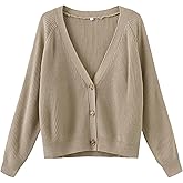 TASAMO Women's Long Sleeve Open Front Cropped Cardigan Sweater Elegant Shrugs for Women Khaki