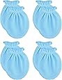 RATIVE No Scratch Mittens 100% Cotton For Newborn Baby Boys Girls (4-pairs) (Aquamarine)