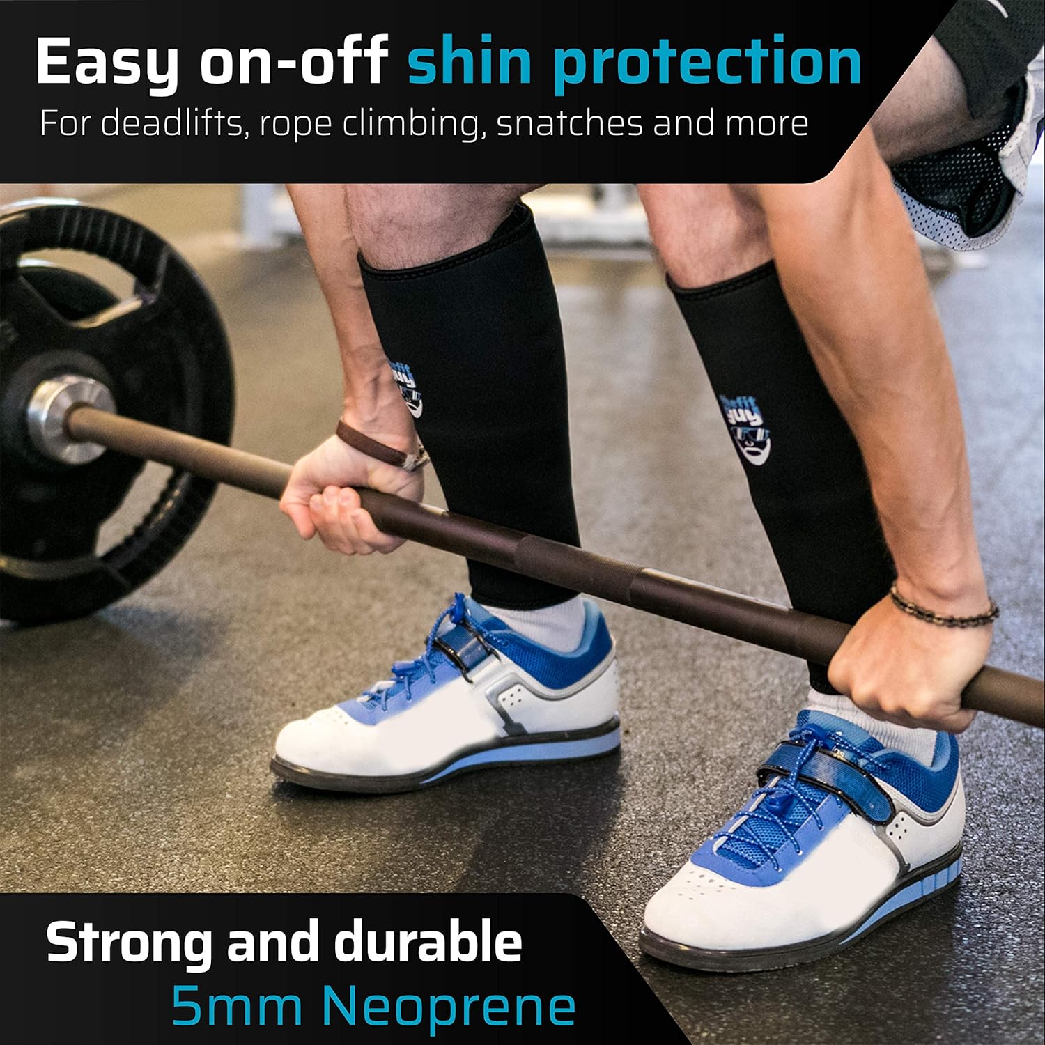 THEFITGUY Weightlifting Shin Guards, EasyWear - No Need to Take Off Shoes, Wear Over Skin, Socks, Training Pants and Tights, Ultimate Shin Protection (Pair) : Sports & Outdoors
