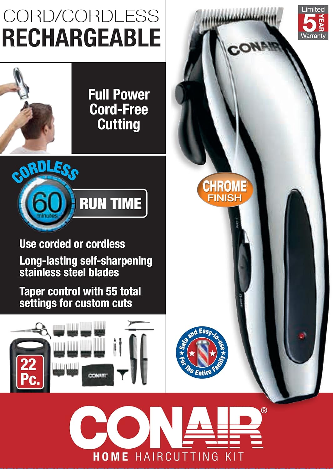Conair Corded/Cordless Rechargeable 22-piece Home Haircut Kit : Hair Cutting Kits : Beauty