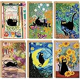 FYSUIMU 36 Pack Black Cat Painting Greeting Card Floral Animal Blank Note Card With Envelope Matching Seal Sticker for Spring Party Favor Supplies, 4 x 6 Inch