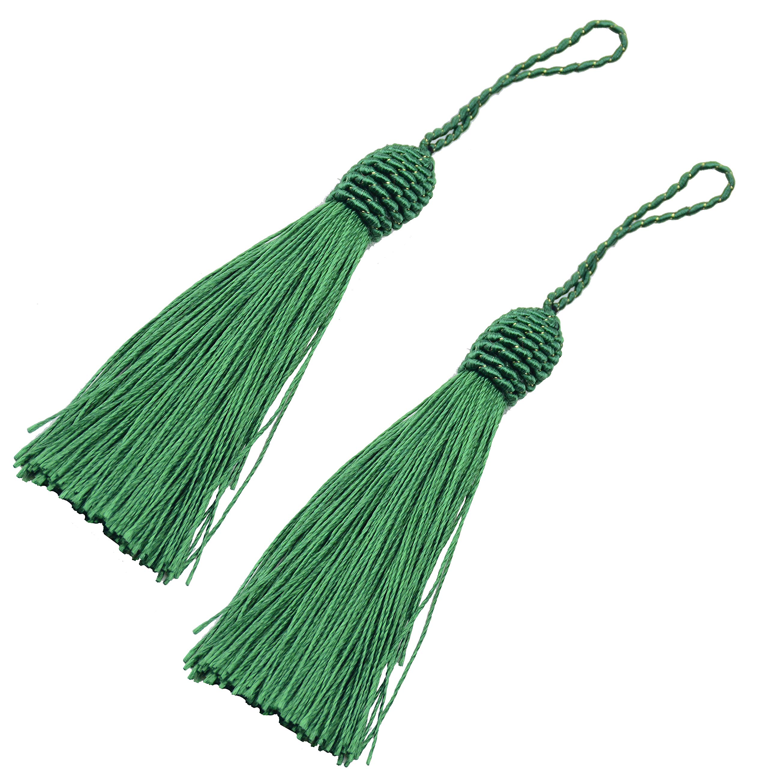 20pcs 15.5cm/6 Inches Silky Floss Bookmark Tassels with 2-Inch Cord Loop and Small Chinese Knot for Jewelry Making, Souvenir, Bookmarks, DIY Craft Accessory (Dark Green)