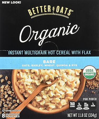 Better Oats Raw Pure & Simple Organic Bare, Instant Multigrain Hot Cereal with Flax