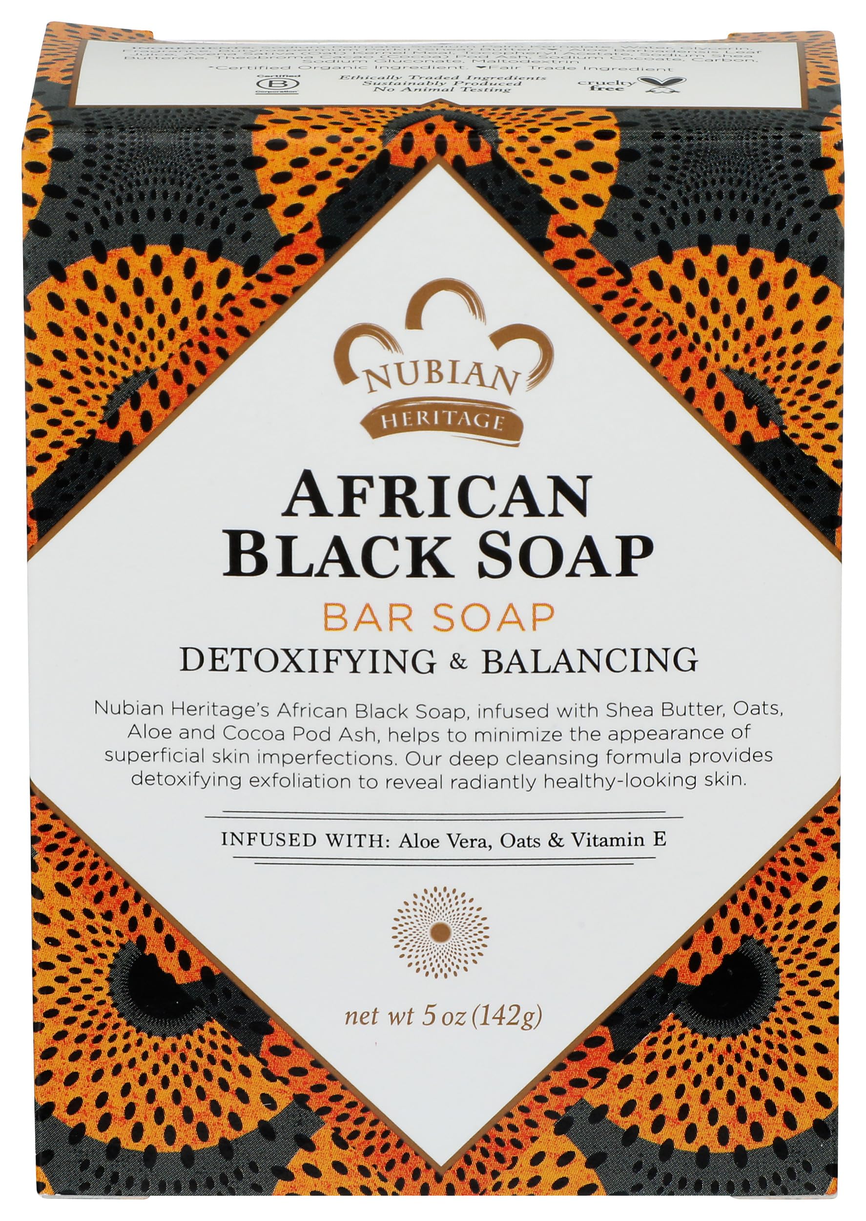 Nubian Soap African Black Soap With Oats, Aloe & Vitamin E 140g