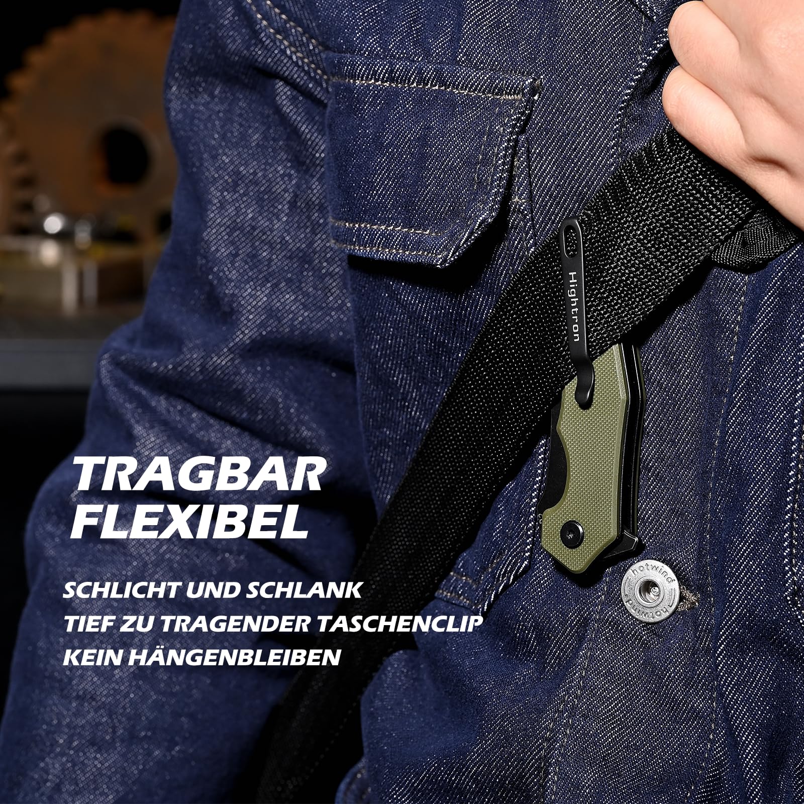Hightron MINI VENTURA Klappbares Taschenmesser,Flipper-Taschenmesser für EDC,7.24CM Stonewashed D2-Klinge plus G10-Griff,Deep-Carry-Taschenclip-Klappmesser für den Alltag,Camping, Angeln,Grün-B 4