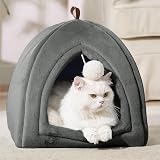 Bedsure Cat Cave Bed Indoor 40x40x40cm Flannel Hooded Igloo Dark Grey view 6