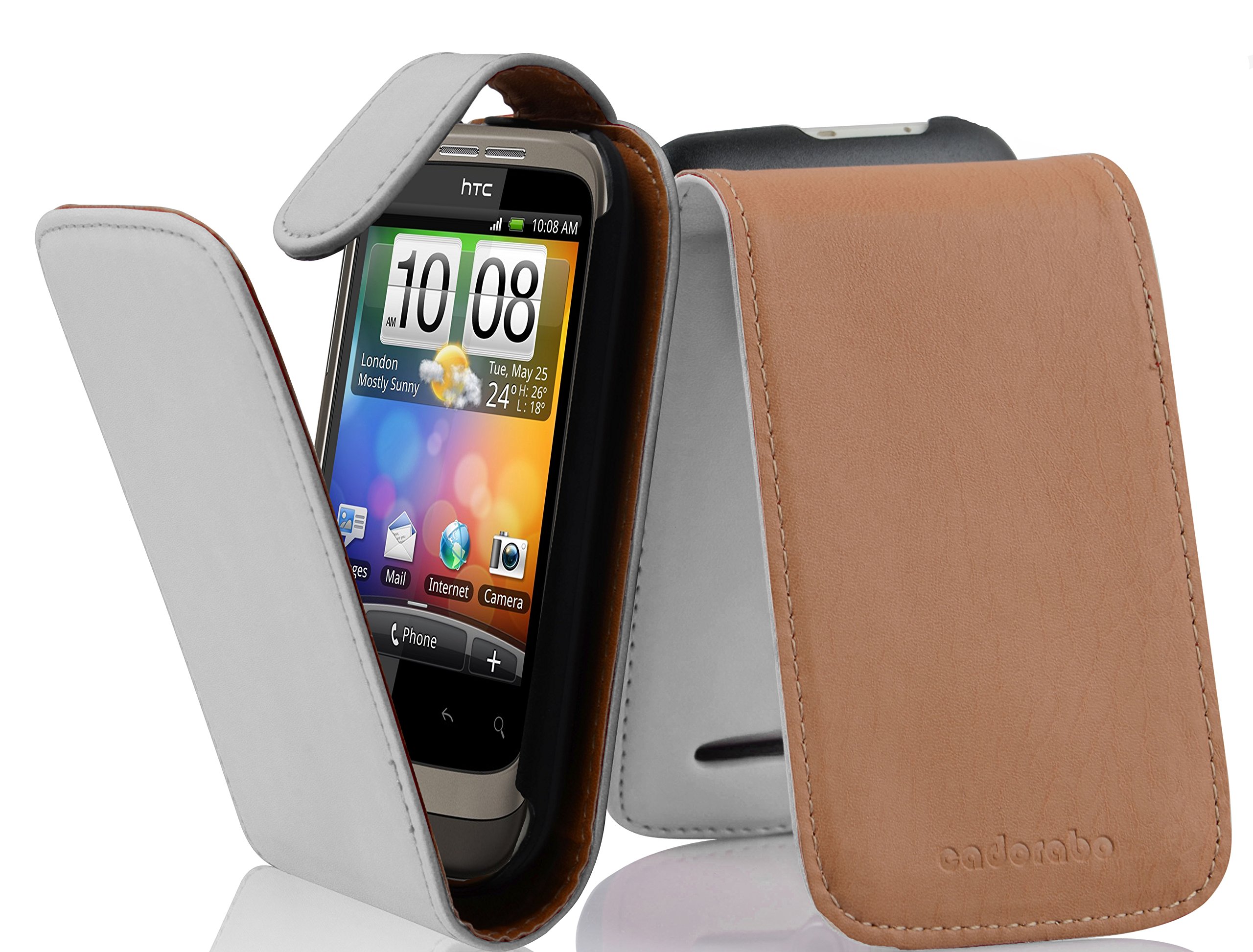 cadorabo Case works with HTC WILDFIRE S in POLAR WHITE - Flip Style Case made of Smooth Faux Leather - Wallet Etui Cover Pouch PU Leather Flip