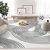 Abani Nuevo Beige Black Swirls Modern Area Rug 6' x 9' for Living Room, Bedroom - Abstract Design - Durable & Easy to Clean