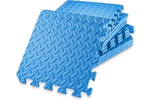Philosophy Gym Pack of 12 Exercise Flooring Mats - 12 x 12 Inch Foam Rubber Interlocking Puzzle Floor Tiles - Blue