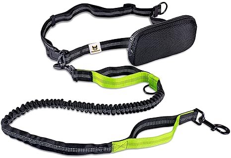 Jogging-Leine - Elastische und reflektierende 120 cm Hundeleine (bis 200 cm dehnbar) mit verstellbarem Hüftgurt aus reißfeste