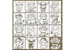 Keluna Highland Cow Stencils for Painting - 15 Pcs Animal Wood Burning Stencils, Farmhouse Cow Print Stencils for Crafts Reusable, Template for Painting on Canvas Wall Furniture Craft